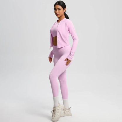 Conjunto de leggings de yoga, top deportivo con cremallera y manga larga, transpirable, para correr al aire libre, pantalones de yoga ajustados e informales, ropa de fitness