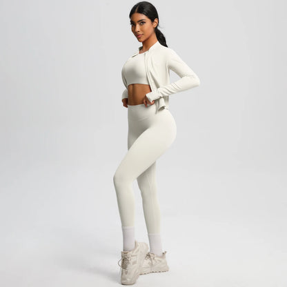 Conjunto de leggings de yoga, top deportivo con cremallera y manga larga, transpirable, para correr al aire libre, pantalones de yoga ajustados e informales, ropa de fitness