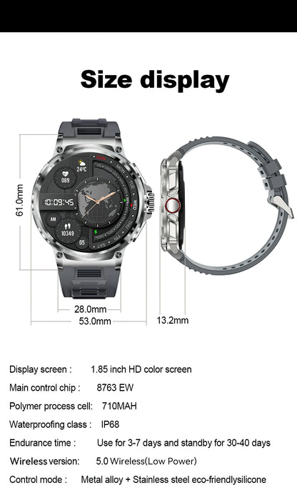Reloj inteligente Ultra HD de 1,85 pulgadas para hombre, con GPS, pulsera deportiva para exteriores, batería grande de 710 mAh, reloj de seguimiento de actividad física para Android e iOS.
