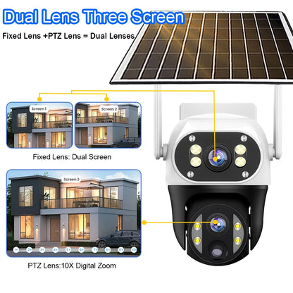 Cámara solar con tarjeta SIM 4G, lente dual de 12 MP, resistente al agua, para exteriores, CCTV, protección de seguridad V380 Pro, batería integrada.