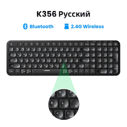 Teclado inalámbrico UGREEN con Bluetooth y teclas en ruso, coreano e inglés de 2,4 GHz para portátiles, MacBook, iPad, PC y tabletas.