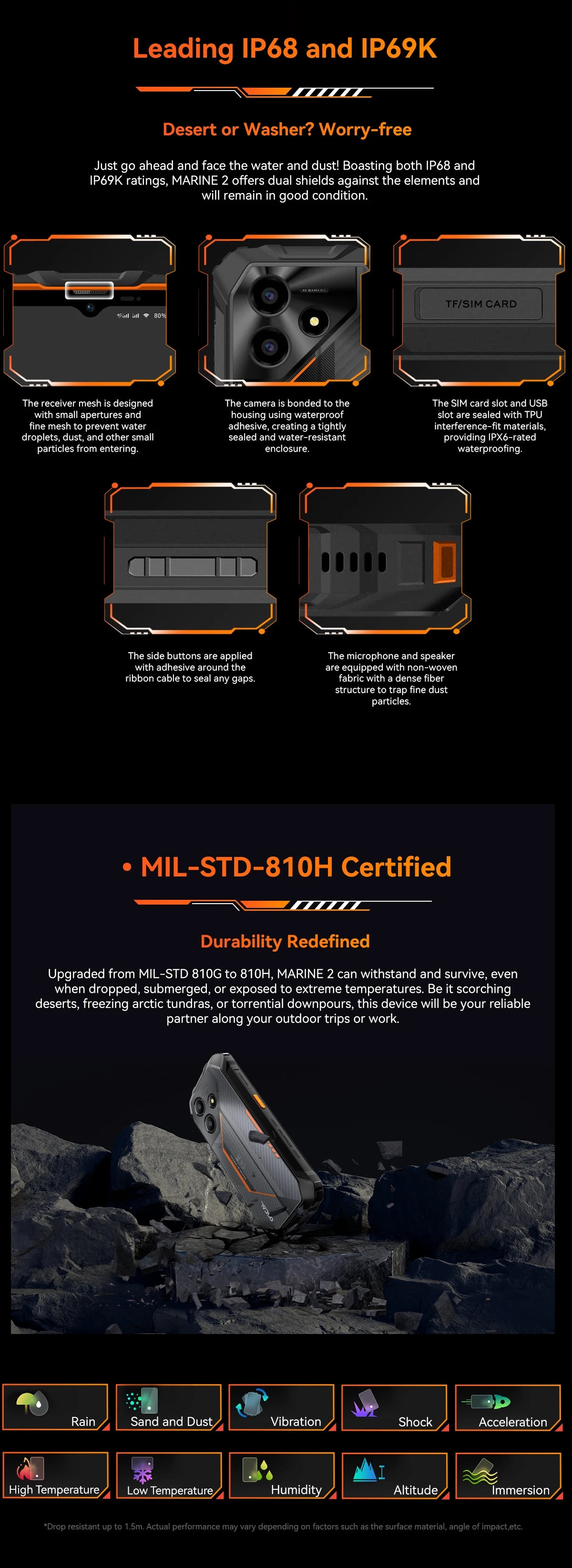 Teléfono resistente Blackview OSCAL Marine 2, 8 GB de RAM, 256 GB de almacenamiento, smartphone con IA, batería de 11000 mAh, pantalla HD+ de 6,56", procesador Unisoc T61, Android 15 y NFC.