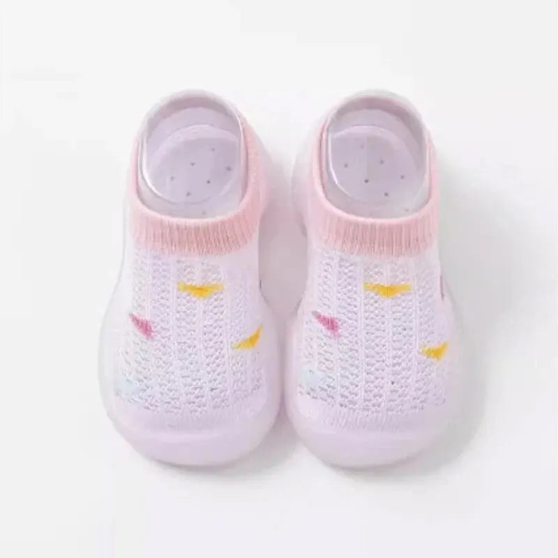 Zapatos para caminar para niños, zapatos de bebé, calcetines para bebé, zapatos antideslizantes para interiores, suela suave, superficie de malla, sandalias finas, pedal de un pie