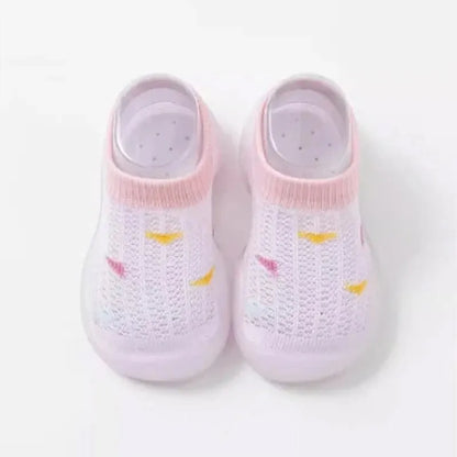 Zapatos para caminar para niños, zapatos de bebé, calcetines para bebé, zapatos antideslizantes para interiores, suela suave, superficie de malla, sandalias finas, pedal de un pie
