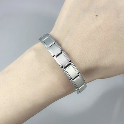 Pulsera GEMOSA de acero inoxidable con dijes italianos de 9 mm de ancho, cadena de eslabones elásticos, joyería DIY de alta calidad.
