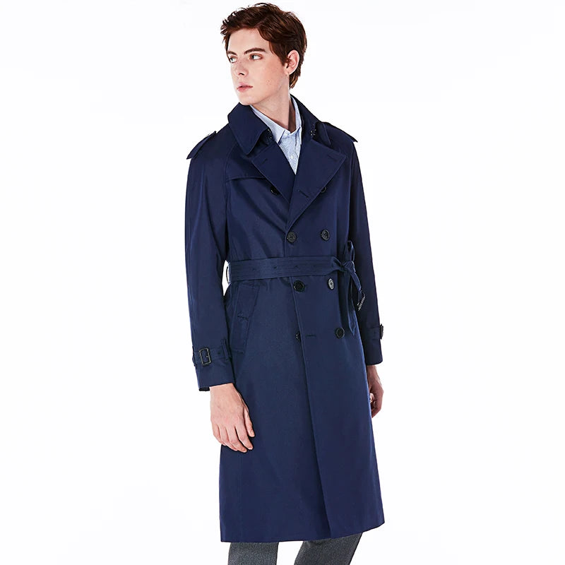 Super long windbreaker down liner  weatherproof men's trench coat British trend black trench coat men's casual coat