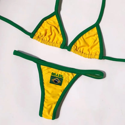 Conjunto de sujetador sexy para mujer, conjunto de dos piezas con espalda descubierta, triángulo, halter y tanga, ropa interior informal de verano 2025