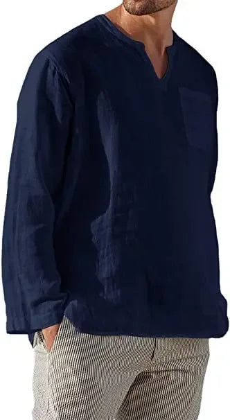 Camisa de lino para hombre 2025, transpirable, color sólido, manga larga, estilo Harajuku, informal, camisa hawaiana, tallas grandes S-5XL
