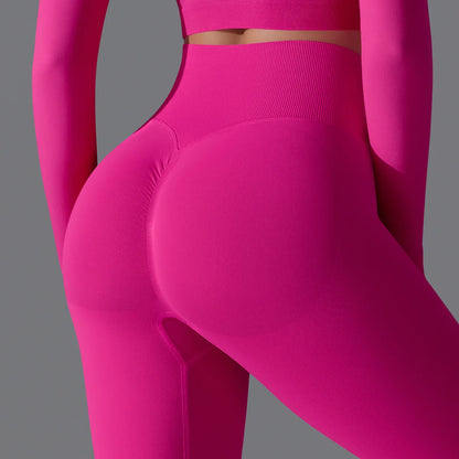 Leggings deportivos de yoga para mujer, sin costuras, cintura alta, elásticos, color sólido, para gimnasio, correr, secado rápido, realce y efecto moldeador.