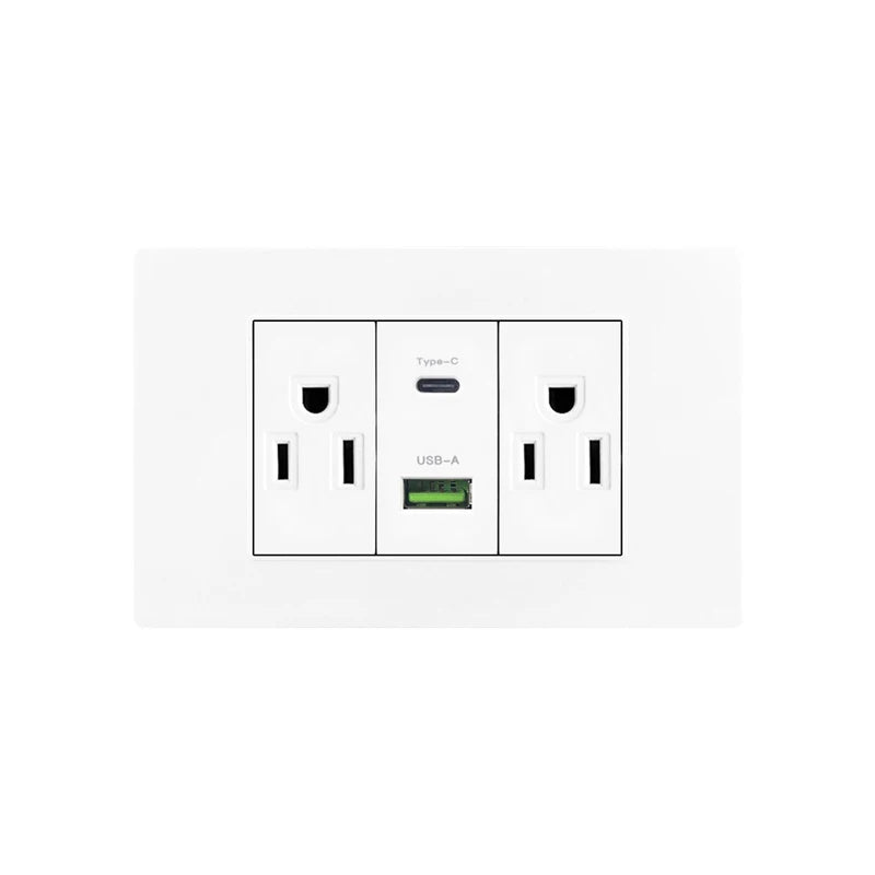 Enchufe de pared USB inteligente tipo C de 20 W con carga rápida para Italia, Chile y México; panel de interruptor de luz eléctrico de Brasil con toma USB-C universal.