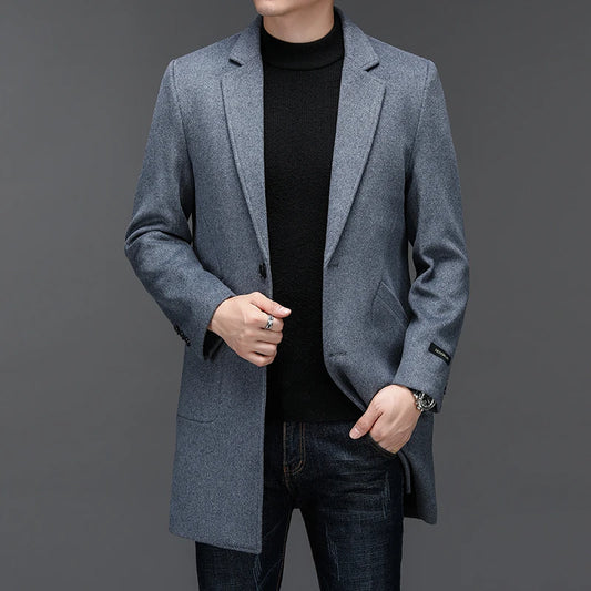 Abrigo de lana de doble faz para hombre, de lujo discreto, en negro, gris y burdeos. Abrigo de lana clásico para conjuntos de invierno y otoño. Atuendo elegante y sin esfuerzo (2025).