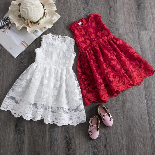 Vestido informal de verano para niñas, sin mangas, bordado, de princesa, color blanco, para vacaciones.