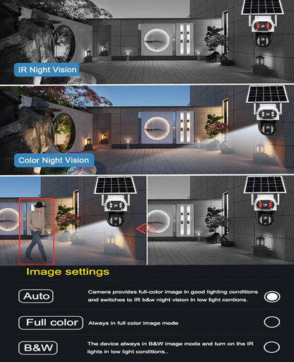 Cámara solar con tarjeta SIM 4G, lente dual de 12 MP, resistente al agua, para exteriores, CCTV, protección de seguridad V380 Pro, batería integrada.