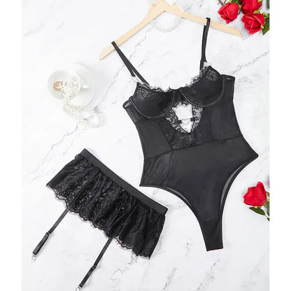 Conjunto de sujetador exótico con perspectiva de encaje sexy para mujer, conjunto transparente sexy con liguero, conjunto de lencería bondage