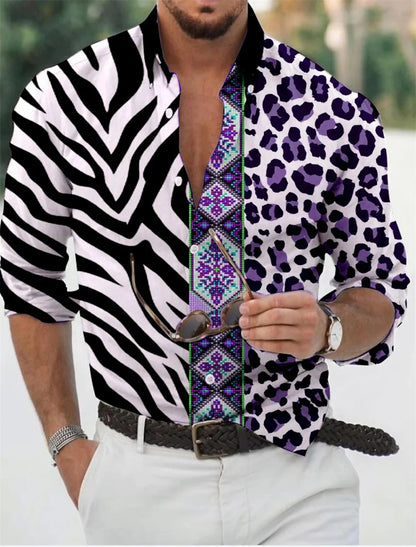 Camisa de hombre con estampado dorado, blanca, negra, roja, manga larga, cuello con botones, estilo casual y moderno, tallas grandes.