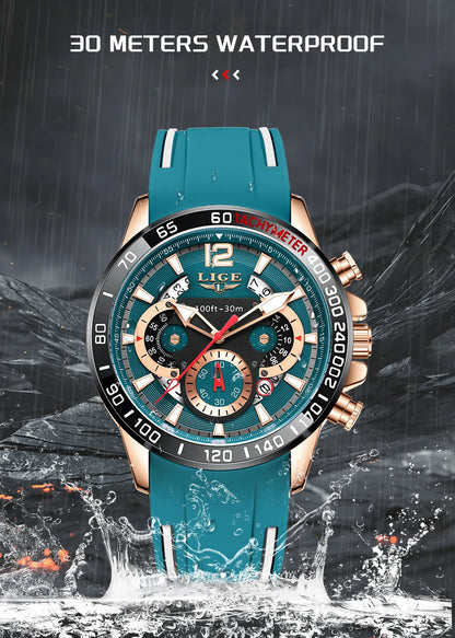 Reloj LIGE original para hombre, deportivo, de negocios, multifuncional, con calendario y código de tiempo, correa de silicona, reloj de cuarzo de marca de lujo para hombre