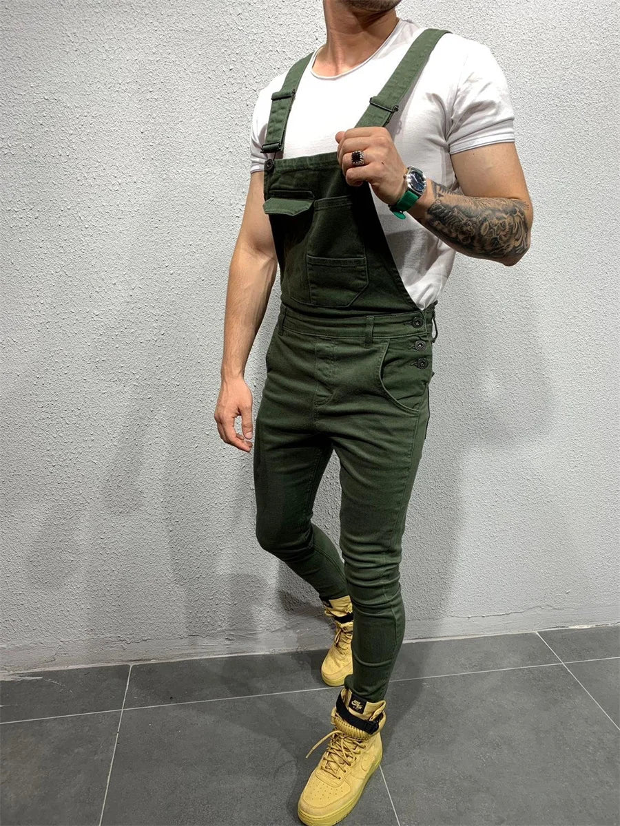 Mono de camuflaje para hombre, estilo urbano, con múltiples bolsillos, corte ajustado, pantalón cargo vaquero, peto vaquero, estilo casual.