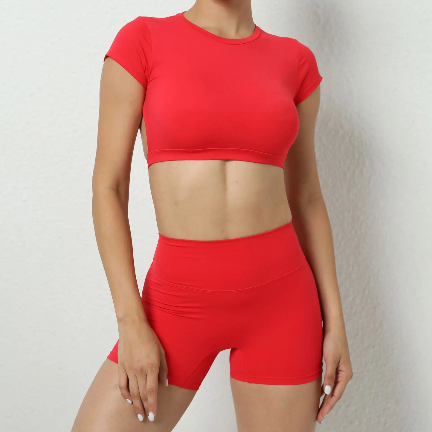 Sports Set Workout Fitness Activewear Set Female Quick-Dry Yoga Clothes Crop Sports Shirts Tops Backless Gym Top Women Sport Set