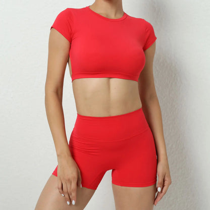 Sports Set Workout Fitness Activewear Set Female Quick-Dry Yoga Clothes Crop Sports Shirts Tops Backless Gym Top Women Sport Set