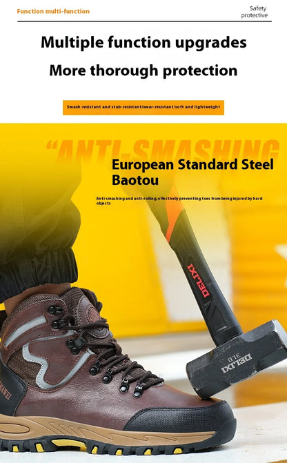 Zapatos de seguridad de caña alta para hombre, zapatos de trabajo con puntera de acero, botas de seguridad para hombre y mujer, botas de trabajo antideslizantes, impermeables e indestructibles.