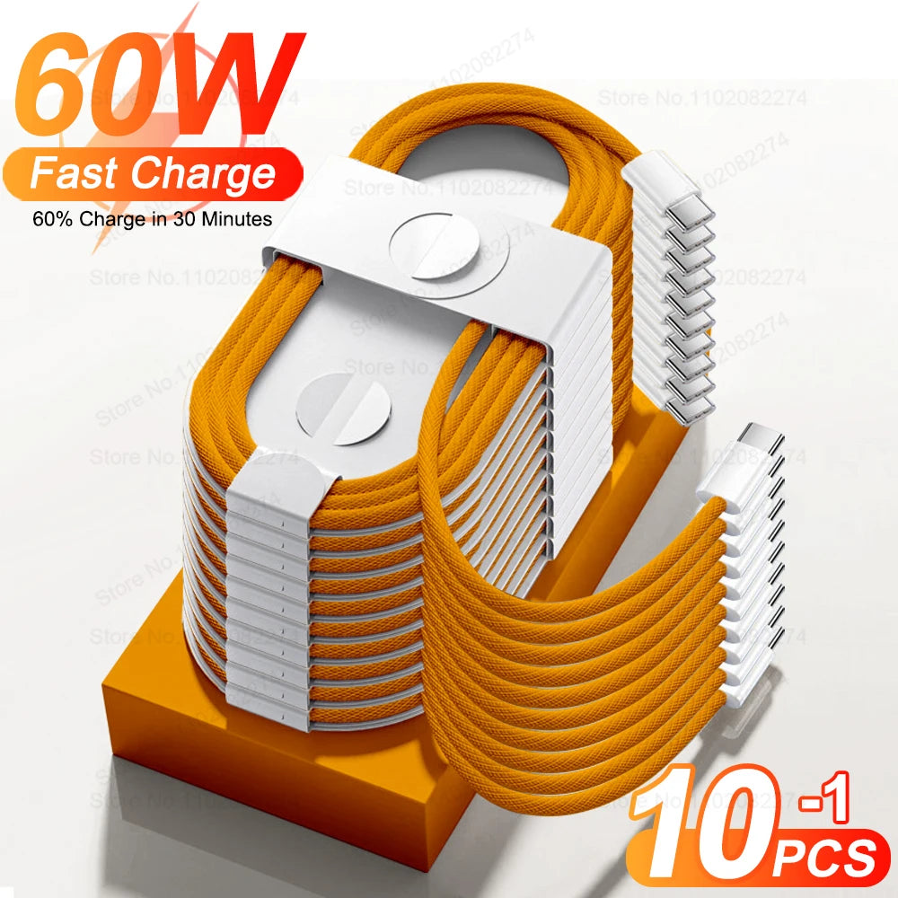 Cable USB C de carga rápida oficial PD de 60 W para iPhone 16, 15, 14, 13, 17 Pro Max, cable de datos tipo C tejido, accesorios de cargador, 1-10 unidades