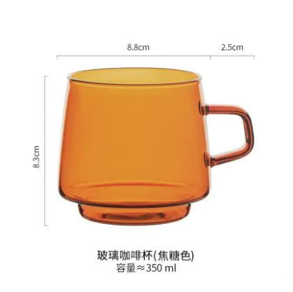 Taza de vidrio coloreada de 350 ml, resistente al calor, color ámbar, azul y verde, apilable, para café, té, 1 unidad