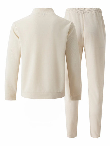 2025 new spring and autumn men stand collar solid color baseball casual Waffle full pants two men's suit men's wear
