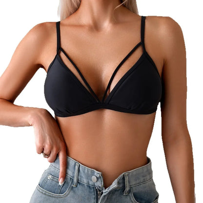 Traje de baño de una sola pieza con parte superior de bikini de color sólido sexy para mujer, de Overseas Warehouse.