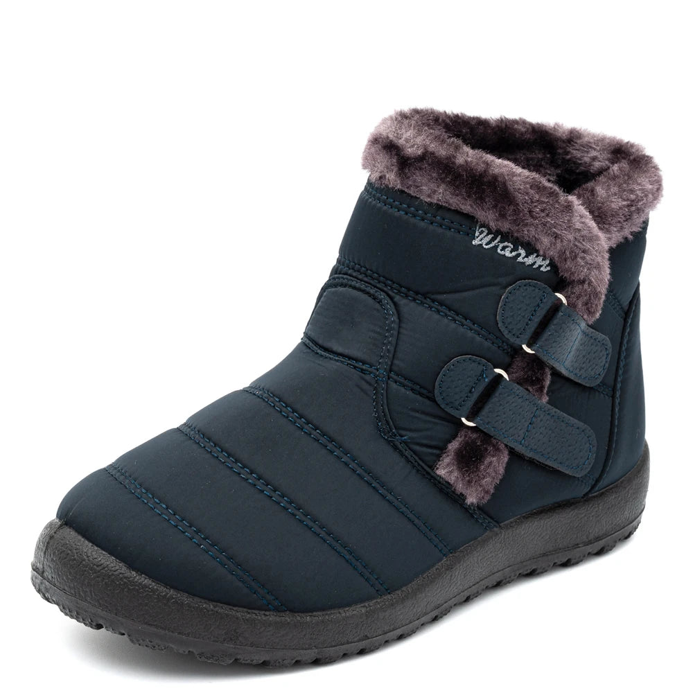 Botas de nieve cálidas de piel para mujer, botines de tobillo de talla grande, informales, planos, de invierno, antideslizantes, a la moda, impermeables