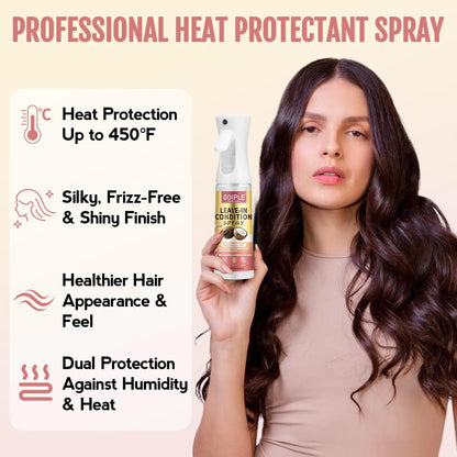 Acondicionador en spray sin enjuague de coco de 300 ml para cabello rizado, alisador, antiencrespamiento, suavizante, protector para cabello dañado por el calor.