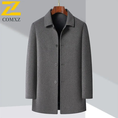2025 Winter Men Wool Blend Overcoat Mid Length Double Faced Thick Warm Coat Detachable Goose Down Inner Premium TrenchCoat