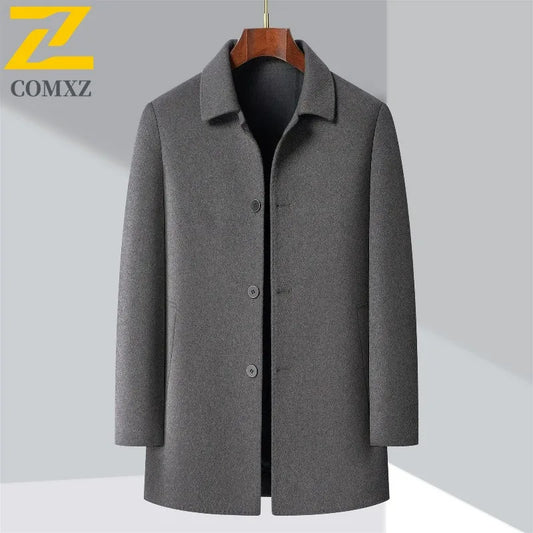 2025 Winter Men Wool Blend Overcoat Mid Length Double Faced Thick Warm Coat Detachable Goose Down Inner Premium TrenchCoat