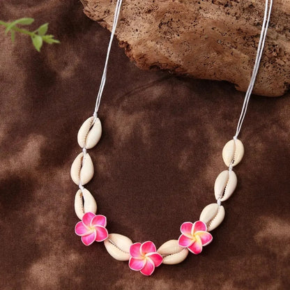 Conjunto de pulsera y collar de conchas multicolores tejidas a mano, joyería de cerámica suave estilo vacaciones en la playa con diseño de flor de huevo bohemia