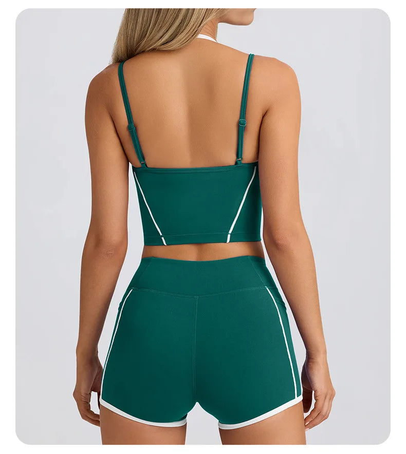 Ropa interior deportiva, chaleco, pantalones cortos, sujetador con tirantes, espalda descubierta, pilates, ajustado, elástico, para fitness, correr, yoga, conjunto de ropa para mujer