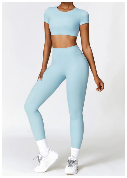 2PCS Seamless Yoga Set Women Workout Set Sportswear Gym Clothing Fitness Long Sleeve Crop Top High Waist Leggings Sports Suits