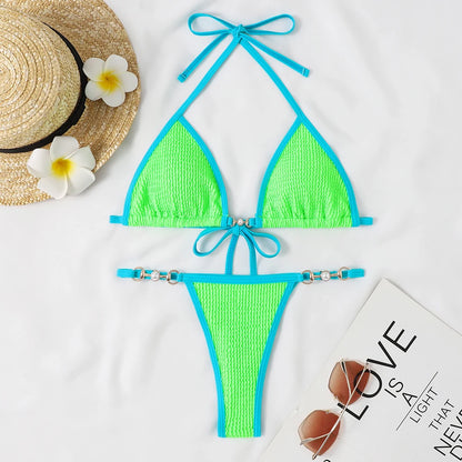 Traje de baño para mujer 2025, traje de baño de dos piezas con cuello halter, conjunto de bikini para mujer, ropa de playa de verano, traje de baño con cordón ajustable, tanga, copa triangular