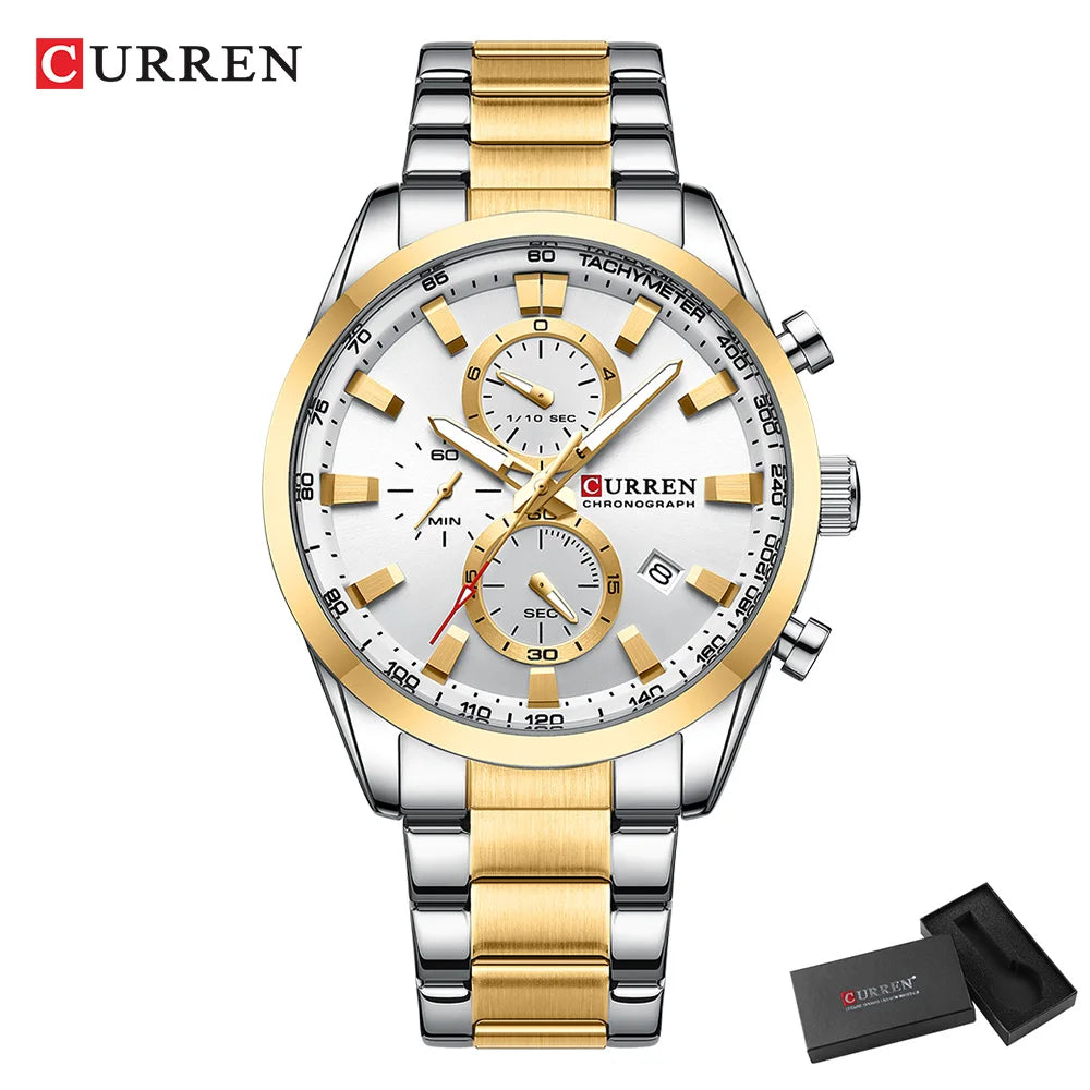 Reloj deportivo CURREN de cuarzo con cronógrafo para hombre - Pulsera de acero inoxidable y esfera multifuncional