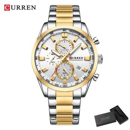 Reloj deportivo CURREN de cuarzo con cronógrafo para hombre - Pulsera de acero inoxidable y esfera multifuncional