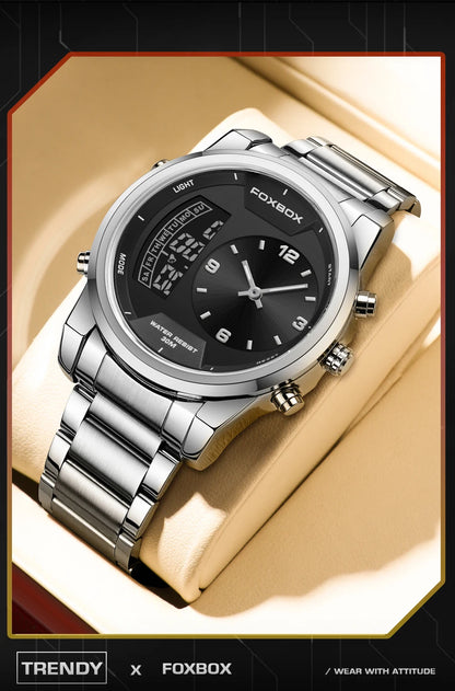 LIGE - Reloj digital de moda para hombre, deportivo, informal, resistente al agua, de cuarzo, cronógrafo de lujo, marca FOXBOX