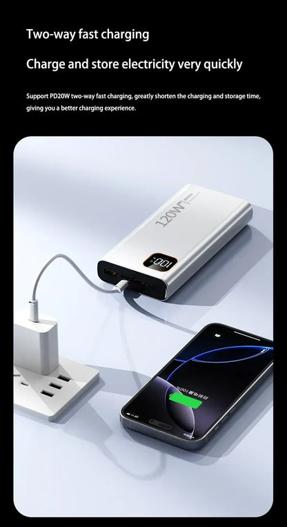 Batería externa portátil Xiaomi de 500.000 mAh y 120 W con carga ultrarrápida y gran capacidad, con pantalla digital para iPhone y Huawei.