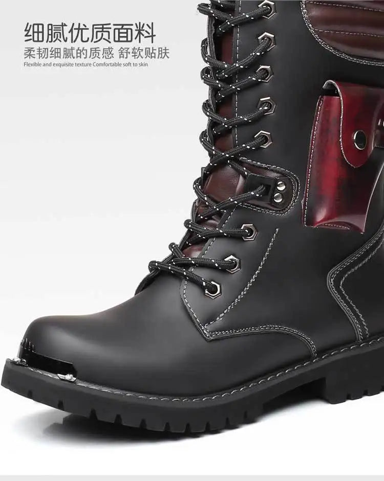 Botas altas de cuero para hombre, estilo motero, de invierno, estilo gótico punk, para hombre, estilo militar informal, para uso exterior.