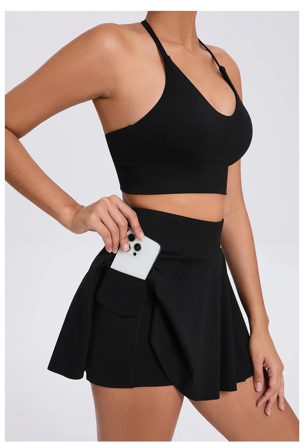 Conjunto de yoga para mujer, sujetador deportivo para exteriores, falda de tenis antiexposición, camiseta sin mangas de yoga transpirable de secado rápido, novedad de 2025