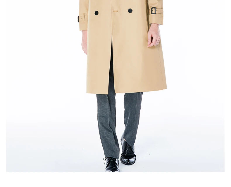 Super long windbreaker down liner  weatherproof men's trench coat British trend black trench coat men's casual coat