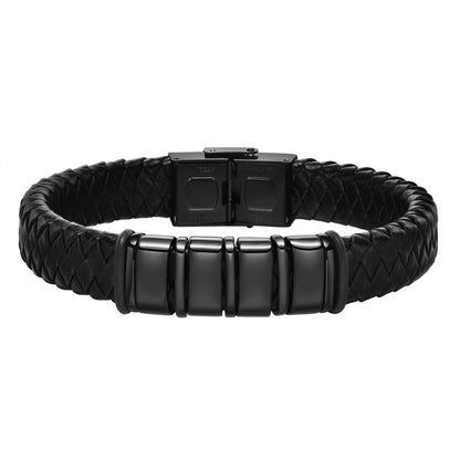 Pulseras trenzadas de cuentas personalizadas para hombre, de cuero, acero inoxidable, color negro y plateado, con nombre personalizado, regalo para un familiar.