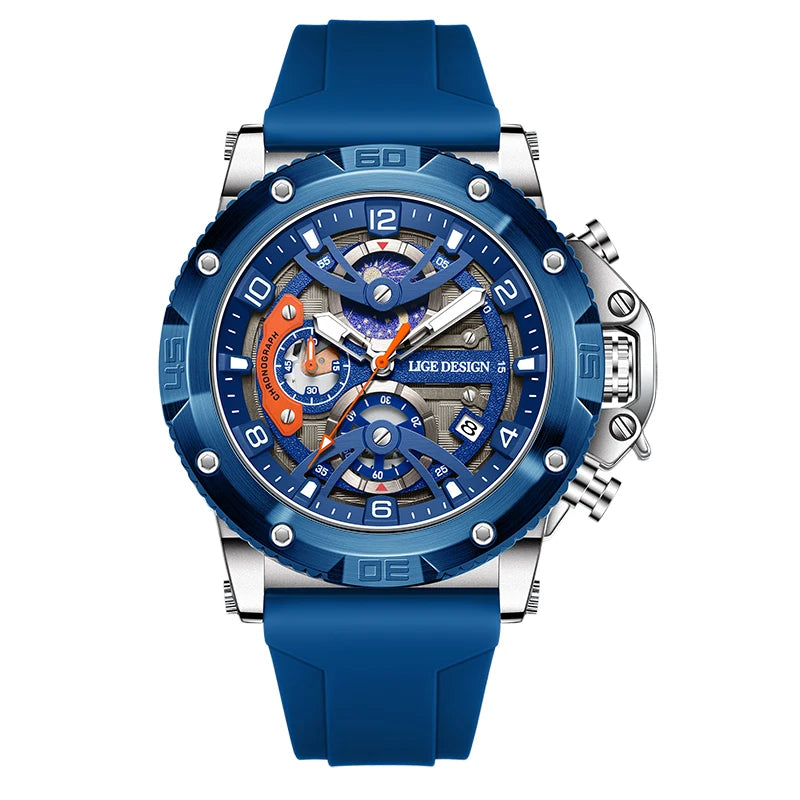 Reloj deportivo LIGE para hombre, de primera marca, de silicona, de lujo, con cronógrafo, esfera pequeña, función de cuarzo, resistente al agua, luminoso.