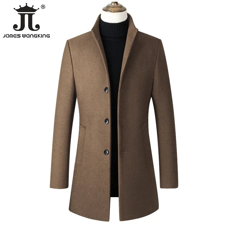 Tallas EUR S-XXL. Abrigo de lana grueso y cálido para hombre, con cuello alto, estilo casual de negocios, corte ajustado. Chaqueta de lana cortavientos para hombre.