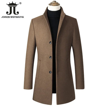 Tallas EUR S-XXL. Abrigo de lana grueso y cálido para hombre, con cuello alto, estilo casual de negocios, corte ajustado. Chaqueta de lana cortavientos para hombre.