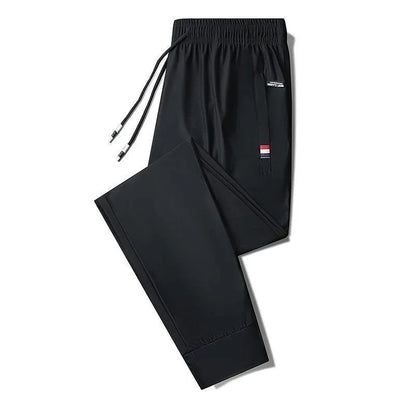 Pantalones deportivos de seda de hielo para hombre, de verano, finos, elásticos, sueltos, informales, transpirables, para correr al aire libre, pantalones largos, talla grande