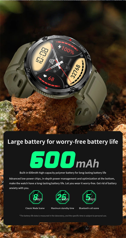 Reloj inteligente LIGE con batería grande de 600 mAh para hombre, reloj inteligente deportivo resistente al agua con llamadas Bluetooth y pantalla AMOLED.
