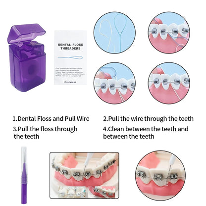 Juego de 8 kits de ortodoncia para dientes, herramienta de blanqueamiento para el cuidado bucal, cera para cepillado interdental, hilo dental, cepillo de dientes, juego de limpieza.
